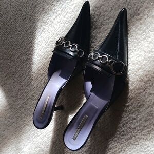 Aldo Black Pointed Heels with Silver Accents